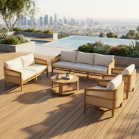 [Stock US] Ensemble de mobilier de patio en bois d'acacia 5 pièces, 5 places - Canapé, 2 fauteuils + une table basse, expédition domestique aux États-Unis, MOQ 1