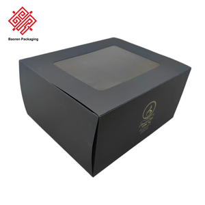 Baoren 8 Inches 10 12 Inch Food Grade Black Clear Transparent <b>Bakery</b> Cake <b>Boxes</b> with Window Open Foldable Matte Black Cake Box - Product Image 3