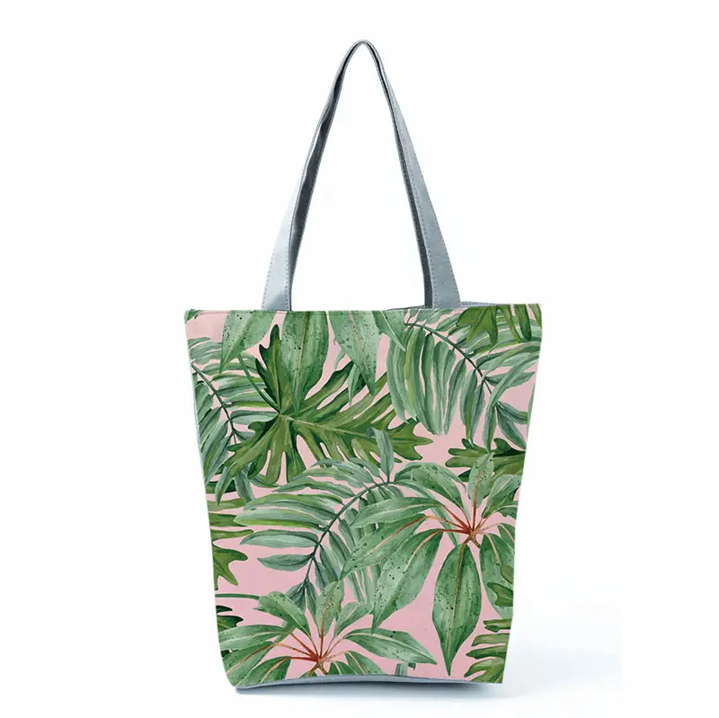 2022 Summer Tropical Plants Printed Canvas Beach Tote Bags Ladies Big Shoulder Bag Casual Women's Handbags For Shopping Purse