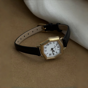 Orologio da Donna Vintage Stile Retrò con Quadrante Poligonale, Cinturino Nero e Oro - Product Image 5