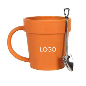 Custom Logo Terracotta Flower Pot Coffee Mug Cute Ceramic Plant Pot Mug with Shovel Spoon - Product Image 6