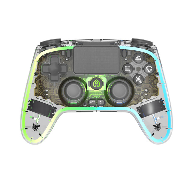 Transparent Wireless Game Controller RGB Light Joystick Gamepad with Dual Vibration Motors 6-axis Gyro for Playstation PS4