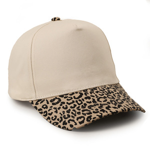Đồng Bằng Tùy Chỉnh Thêu Logo Có Thể Điều Chỉnh Trở Lại Leopard In 5 Bảng Điều Chỉnh Bóng Hat Bông Mũ Bóng Chày Với Leopard Brim - Product Image 3