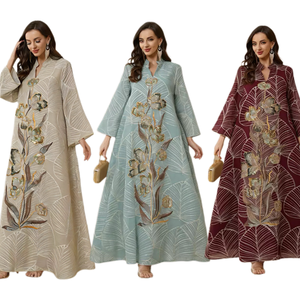 Abaya Eid para Mujer, Vestido Maxi hasta el Tobillo, Económico, Tul Bordado de Irak, Transpirable, Estampado, Tradicional Musulmán Islámico - Product Image 1
