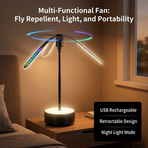 Ventilateur Répulsif Anti-Moustiques Multifonctionnel Rétractable Rechargeable avec Veilleuse Portable et Protection Alimentaire – Fournisseur d'Usine en Gros - Product Image 1
