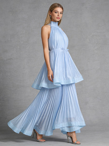 <span class=keywords><strong>Vestido</strong></span> Bettergirl 2026 para Ramadán, de lujo ligero, color <span class=keywords><strong>azul</strong></span> claro, con cuello alto y plisado. - Product Image 1