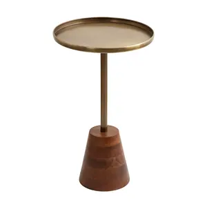 Modern Luxury Wood And Metal Side Table For Living Room Bedroom And Patio - Elegant Pedestal Design