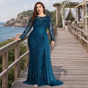 <span class=keywords><strong>Robe</strong></span> de soirée sirène à sequins grande taille, manches longues, longueur ras du sol, pour mère de la mariée, invitée de <span class=keywords><strong>mariage</strong></span>, <span class=keywords><strong>robe</strong></span> de cérémonie - Product Image 2