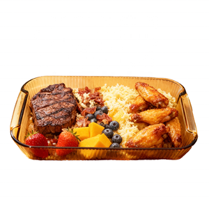 Placa para hornear Rectangular de vidrio de alto boro apta para microondas para el hogar pescado horneado arroz fruta chapado - Product Image 1