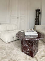 Ensemble de table basse en marbre Rosso Levanto, nouveau design, pierre naturelle, meubles de salon, table basse en marbre, table basse à thé