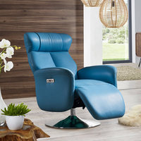 Luxuriöser Moderner Elektrischer Drehbarer Relaxsessel 360 Grad Blauer Leder-Sessel mit Verstellbarer Kopfstütze Wohnzimmer-Sofa