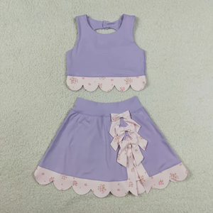 Conjunto de Yoga de 2 Piezas para Niñas a la Moda, Top sin Mangas con Ribete Festoneado y Falda-Pantalón con Lazos, Ropa Deportiva - Product Image 3