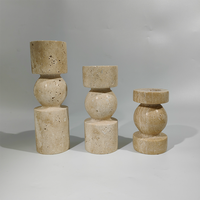 Bougeoir en pierre naturelle beige travertin Creative Design Lot de 3 bougeoirs