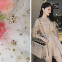 Nouveau tissu de paillettes de couleur champagne scintillant à la mode, paillettes dorées, tulle pour mariage
