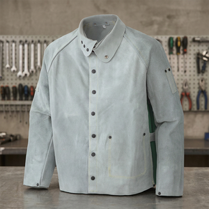 Veste de sécurité en daim ignifuge gris clair, coupe régulière, coutures soudées, résistante à la chaleur 300 ° C 500 ° C pour la protection incendie - Product Image 4