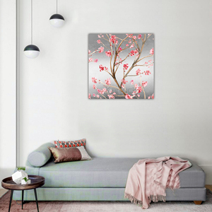 Branches délicates <span class=keywords><strong>de</strong></span> <span class=keywords><strong>cerisier</strong></span> sur toile métallisée, peinture à l'huile avec impression numérique 40x40cm, impression d'art floral moderne encadrée - Product Image 6