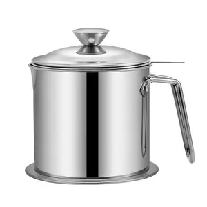 Home Cooking Metal Oil Strainer Pot Stainless Steel Oil Filter Pot With Plastic Handle Oil Pot