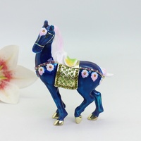SHINNYGIFTS peint à la main en métal cheval bibelot boîte émail bijoux articulé Figurine Statues pour la décoration intérieure