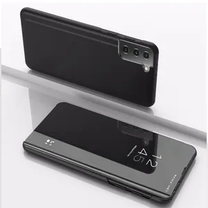 Support Design Téléphone Cas Plaqué Miroir Horizontal Flip Étui En Cuir Pour Samsung Galaxy S20/S21/S22/S23 Téléphone Mobile