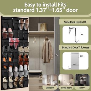 35 Pocket Over The Door Shoe Organizer Black Mesh <b>Hanging</b> <b>Storage</b> For Men Women Sneakers Boots Heels Behind Door <b>Wall</b> Mount - Product Image 6