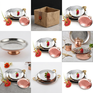 Fournisseur en gros de vaisselle authentique, plateaux, plats de service, tawas en acier cuivré avec poignée en laiton, écologique - Product Image 4