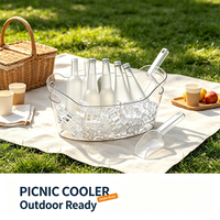Seau à glace transparent en plastique de 6,5 L avec double poignée, idéal pour refroidir bière, vin et champagne lors de fêtes et bars (vente en gros)