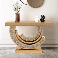 Table console moderne en bois avec décoration en verre miroir, cloison décorative à finition miroir pour le hall d'entrée