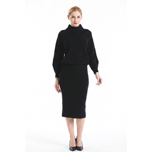 Pull à col roulé pour femme 100% laine, manches longues, manches lanternes, tricot côtelé épais, couleur unie, pull minimaliste d'hiver - Product Image 3