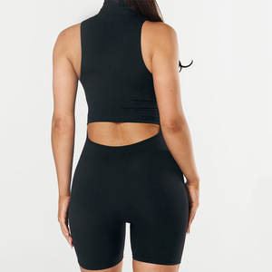Của phụ nữ Nylon co giãn thoáng khí phòng tập thể dục <span class=keywords><strong>unitard</strong></span> sexy Yoga Playsuit Jumpsuit Zip biểu tượng tùy chỉnh tập thể dục bodysuit đồng bằng trống thiết kế - Product Image 2