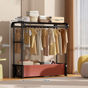 Porte-vêtements sur pied avec double tringle, roulettes et finition laquée – Organisateur de vêtements pour salon - Product Image 1