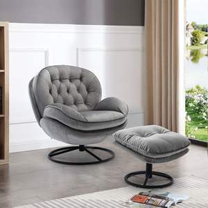 DB Accent <b>Grey</b> <b>Chair</b> with Ottoman Tufted and <b>Reclining</b> Comfortable Minimalist Style for Home Office or Living Room Furniture - Product Image 5