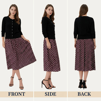 Falda Midi Recta de Gasa para Mujer, a la Moda, de Cintura Alta, Transpirable, de Secado Rápido, Color Marrón, con Estampado Digital de Lunares Blancos y Cintura Elástica