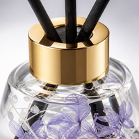 Ensemble diffuseur de parfum FTQS avec fleurs séchées, bouteille en verre, bâtonnets parfumés, bouchon doré, OEM, marque privée, longue durée, cadeau