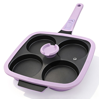 Poêle à crêpes et hamburgers SANLANG, grande taille, robuste, en aluminium moulé, antiadhésive, 4 tasses, avec poignée amovible, compatible four