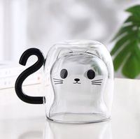 Mug à café en verre à double paroi avec poignée, motif ours mignon