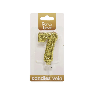 Candele Decorative Numero 7 con Glitter Dorato 6Cm per Torte di Compleanno - Product Image 2