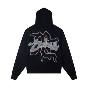 Sudadera con Capucha de Algodón Estampada con Diseño de Emociones Mixtas Estilo Hip-Hop Urbano Americano, Corte Holgado, Otoño - Product Image 2