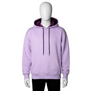 <b>Men</b> Lavender Hooded <b>Sweatshirt</b> Regular Fit Fleece Solid Color Casual Pullover with Pocket and <b>Black</b> Drawstrings - Product Image 1