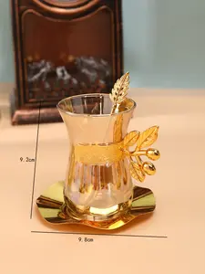 Juego de tazas de decoración de Metal chapado en oro de alta calidad, juego de tazas de vidrio para café y té, Espresso turco árabe