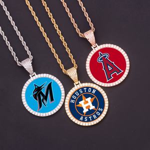 จี้สร้อยคอทรงกลมขนาดใหญ่ 35/43/68 มม. ประดับเพชรแบบ Iced Out ลายทีมเบสบอลเมเจอร์ลีก 30 ทีม สไตล์ฮิปฮอป สำหรับแฟนคลับ MLB - Product Image 6