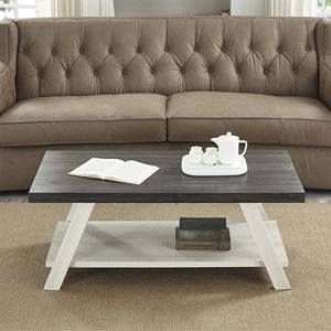 DB Athens Table basse contemporaine en bois bicolore charbon de bois patiné et style moderne beige - Product Image 1