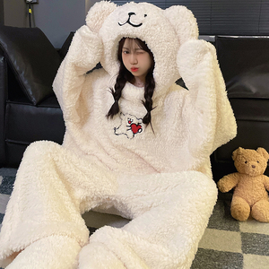 <span class=keywords><strong>Pigiama</strong></span> intero da donna con simpatico cane in miniatura, in pile corallo, invernale, indossabile anche come capospalla, abbigliamento da casa per ragazze - Product Image 2