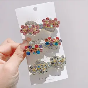 Fashion Design Alloy Spring Hair Clip Diamond Flower Bow Hairpin Temperament Rhinestone Ponytail Clip Hairgrip