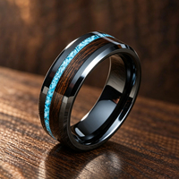 Bague de mariage pour homme en acier inoxydable noir avec incrustation de turquoise et bois naturel, vente en gros JLM, bijoux d'usine