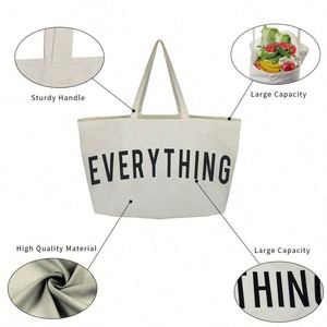 Wholesale Embroidery Eco Grocery Tote Cotton Canvas Shopping Bag with Inner Pocket and Customized logo - Product Image 6