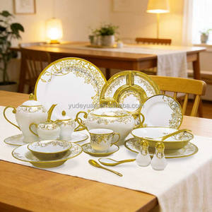 Juego <span class=keywords><strong>de</strong></span> Vajilla <span class=keywords><strong>de</strong></span> Porcelana <span class=keywords><strong>de</strong></span> Lujo, Nuevo <span class=keywords><strong>de</strong></span> Fábrica, 63 Piezas, Redondo, con Diseño Impreso y Bañado en Oro, Vajilla <span class=keywords><strong>de</strong></span> Cerámica al por Mayor - Product Image 4