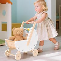 Marche-bébé en bois, poussette pour poupée, poignée réglable, chariot à pousser, roues silencieuses anti-bascule