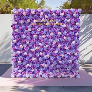 خلفية جدارية للزفاف منقوشة بالزهور بتصميم جديد 8*8 قدم بألوان متدرجة الأرجوانية والوردية والبيضاء محاكاة جدارية لحفلات الزفاف