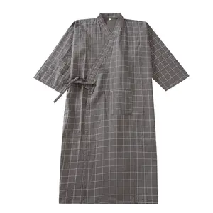 Zachte Mannen Nachtkleding Dubbele Katoenen Garen Kimono Gewaad Sauna Grote Size Zomer Mannen Japanse Badjas