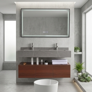 Luxury Modern Wall-Mounted Double <strong>Vanity</strong> <strong>Unit</strong> with LED Mirror Stone Basin Bathroom Cabinet Eco-Friendly for Living Room <strong>Bedroom</strong> - Product Image 1